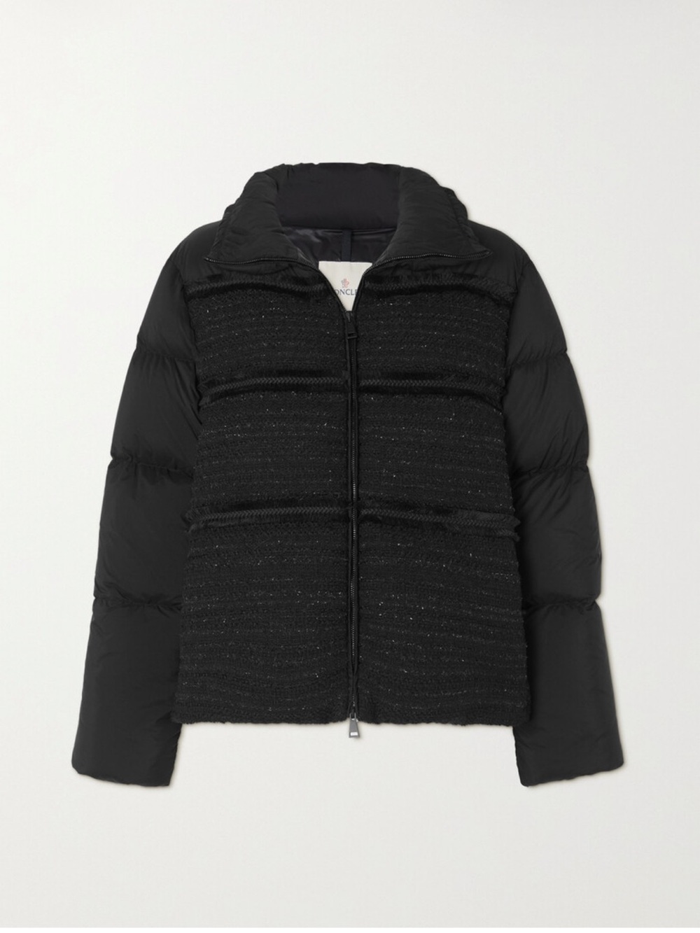 Moncler Black Quilted Tweed-Panel Puffer Jacket